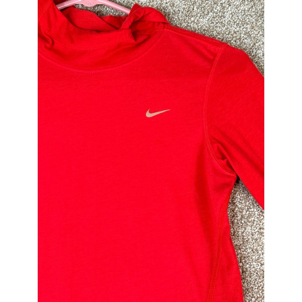 Nike Running Dri-FIT Hoodie Womens XS Red Long Sleeve Thumbhole Top Gym Train - Picture 10 of 13